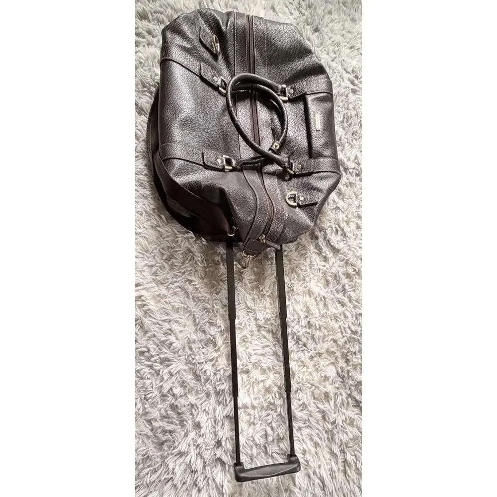 Brooks Brothers Brown Pebble Grain Leather Rolling Duffle